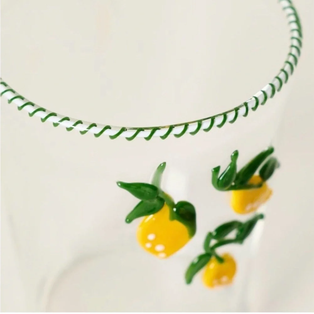 ANTHROPOLOGIE Handpainted Farmstand Juice Glass Lemons New in Box
